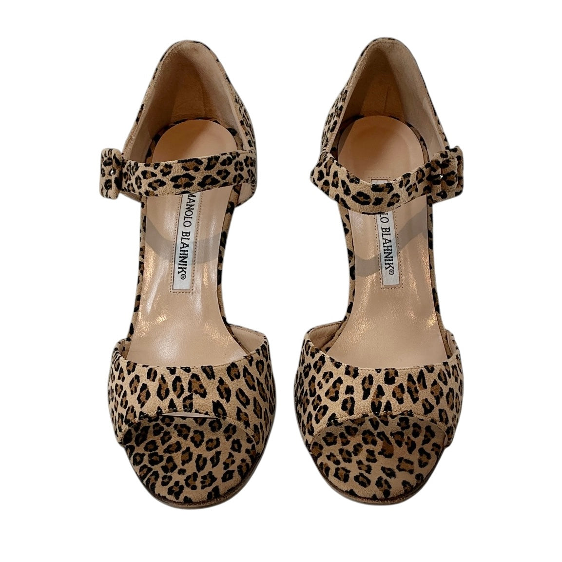 Manolo Blahnik Caldo Leopard Print Peep-Toe Heels