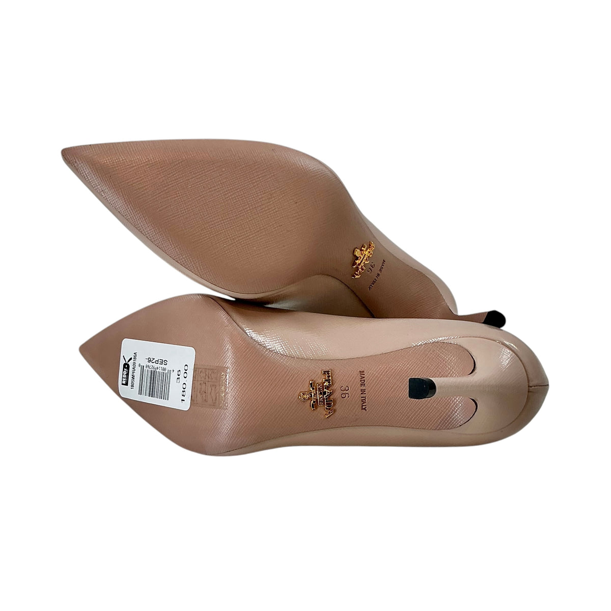 Prada Saffiano Leather Pointed-Toe Pumps - Beige/Cipria