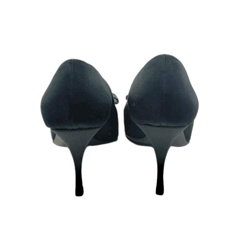 Prada Black Satin Bow Peep-Toe Pumps