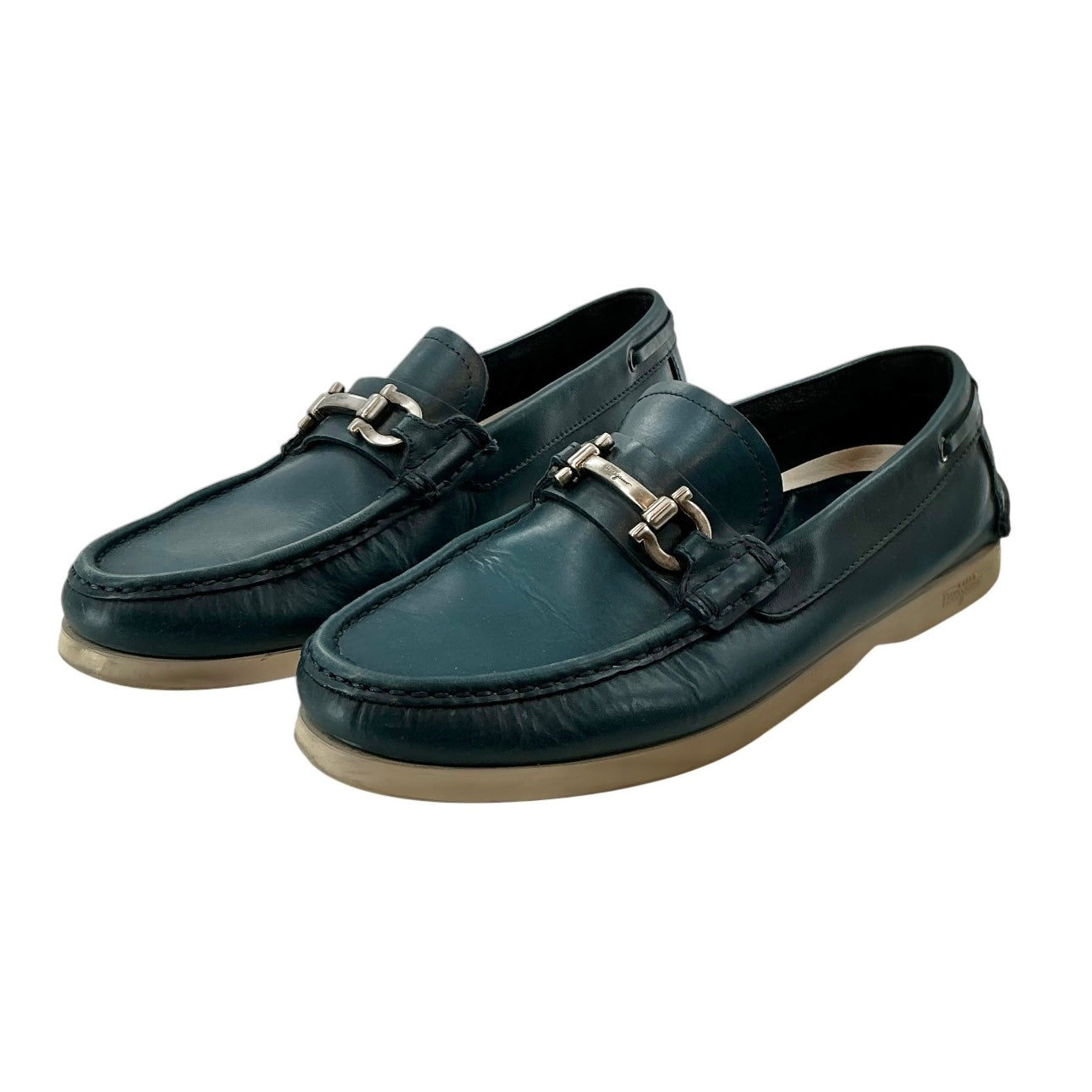 Salvatore Ferragamo Blue Leather Gancini Bit Loafers
