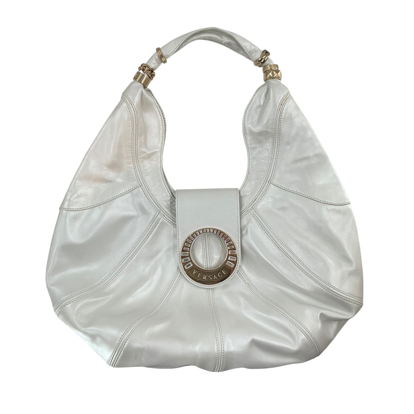Versace White Leather Rings Hobo Bag