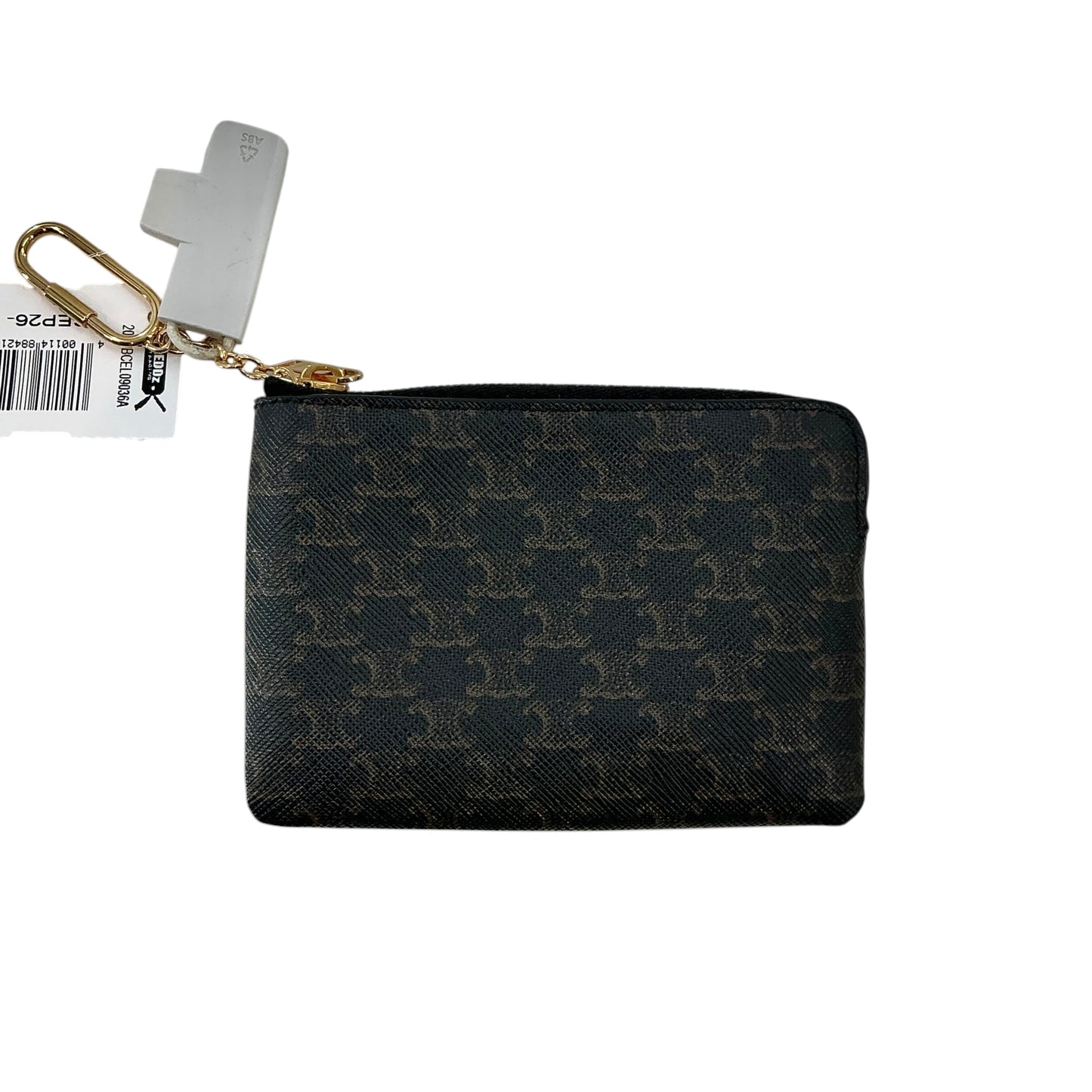 CELINE Black Triomphe Canvas Coin & Card Pouch with Key Ring Hook