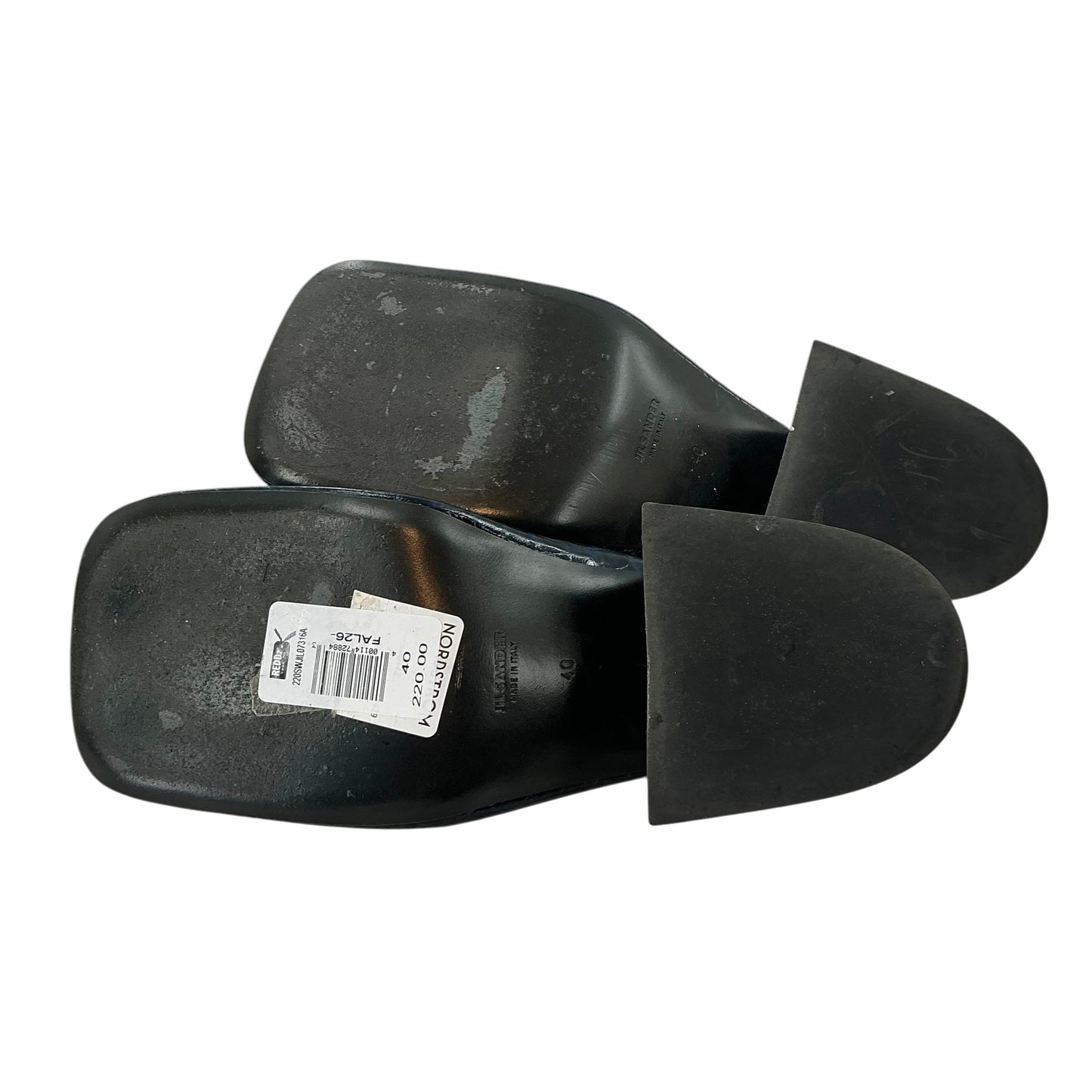 Jil Sander Navy Blue Croc-Embossed Leather Square-Toe Mules