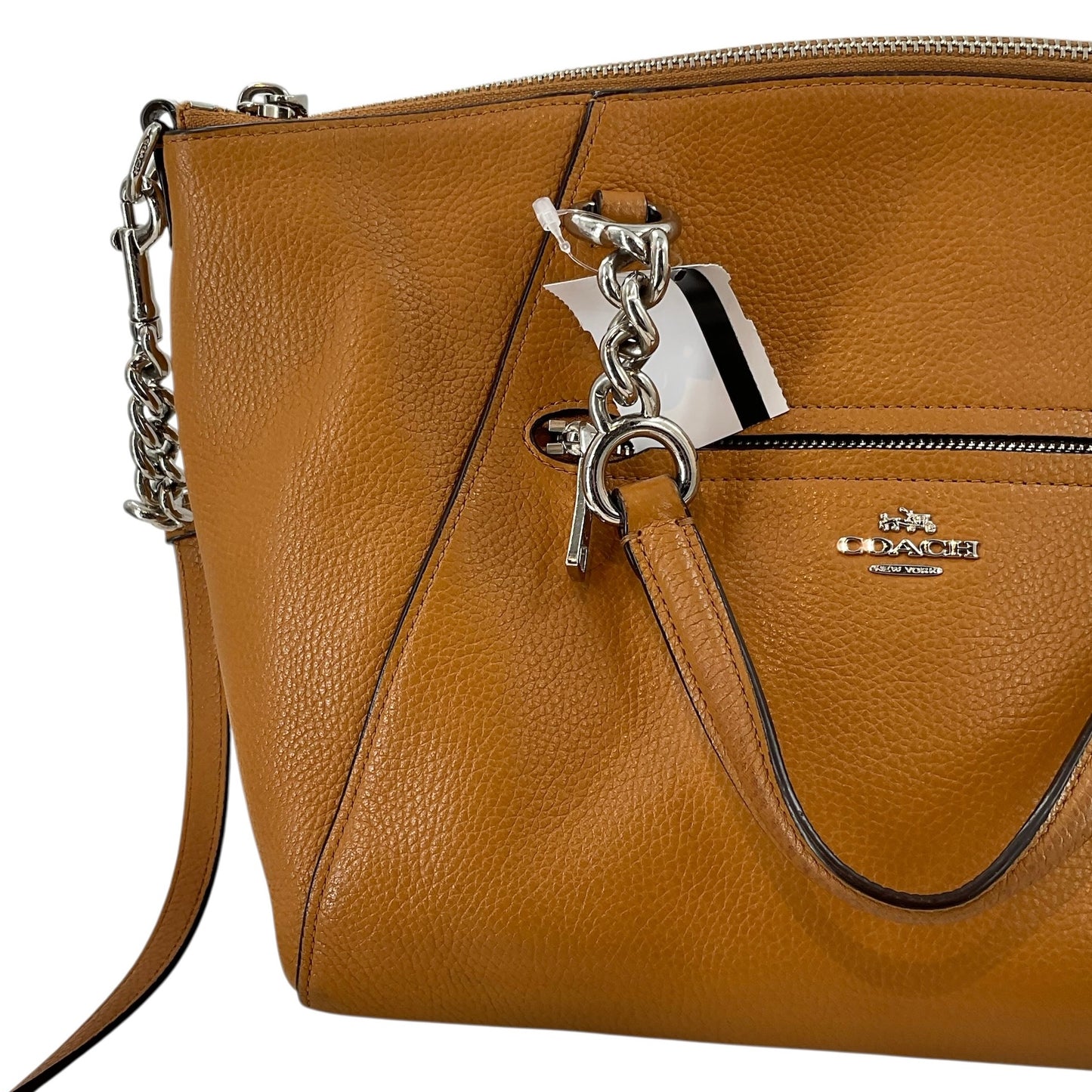 COACH Chain Prairie Satchel in Mustard / Saddle Yellow Pebbled Leather (Style 59501)