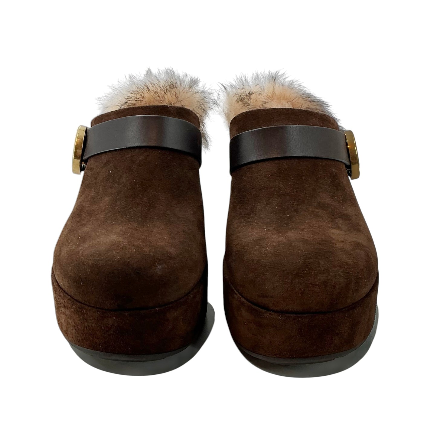 Moncler Amalia Shearling-Lined Suede Platform Mules Clogs