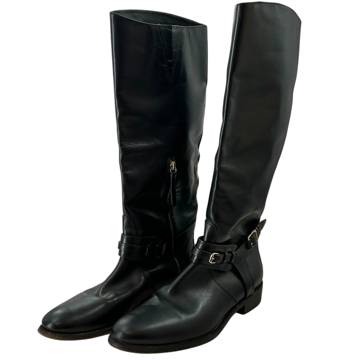 Burberry Black Leather Buckle Riding Boots