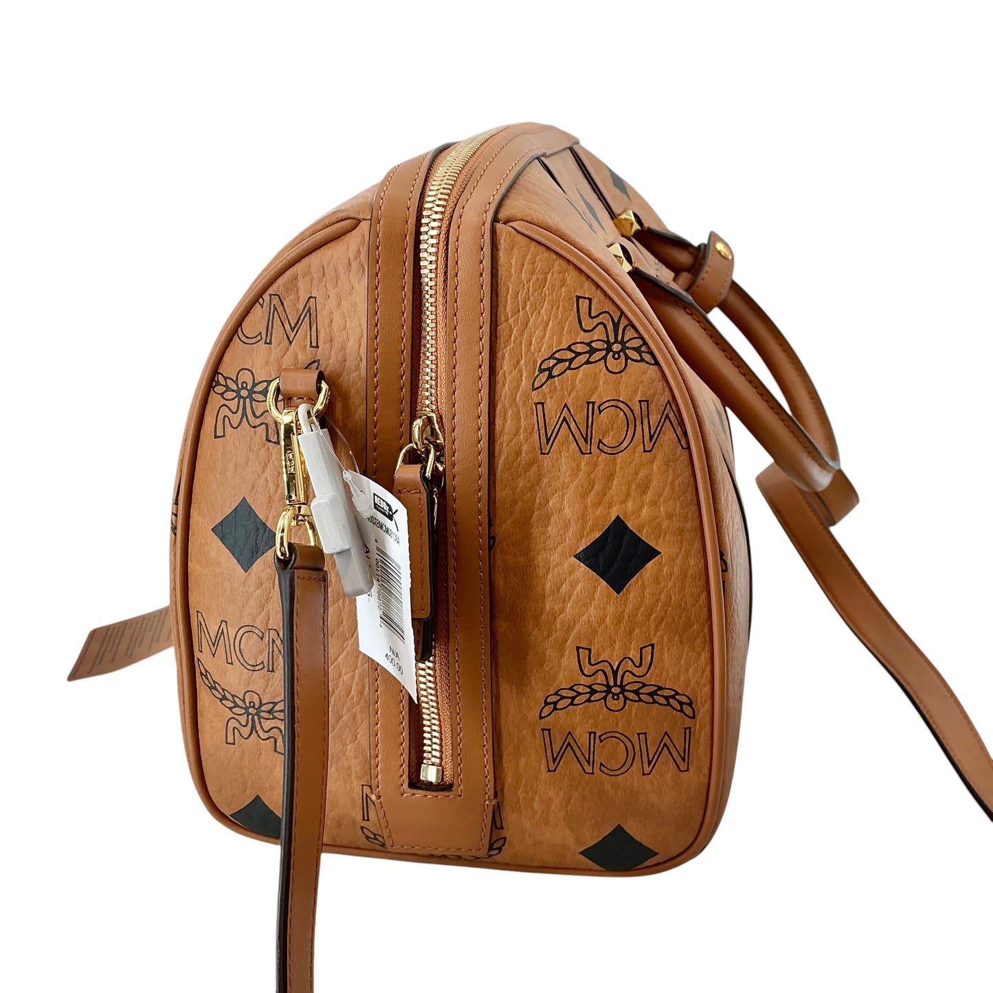 MCM Maxi Visetos Medium Aren Boston Bag – Cognac