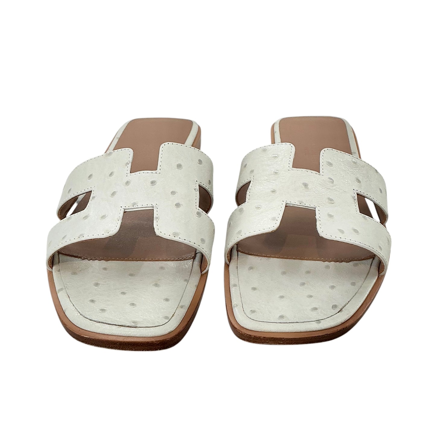 Hermès Ostrich Oran Sandals Off White