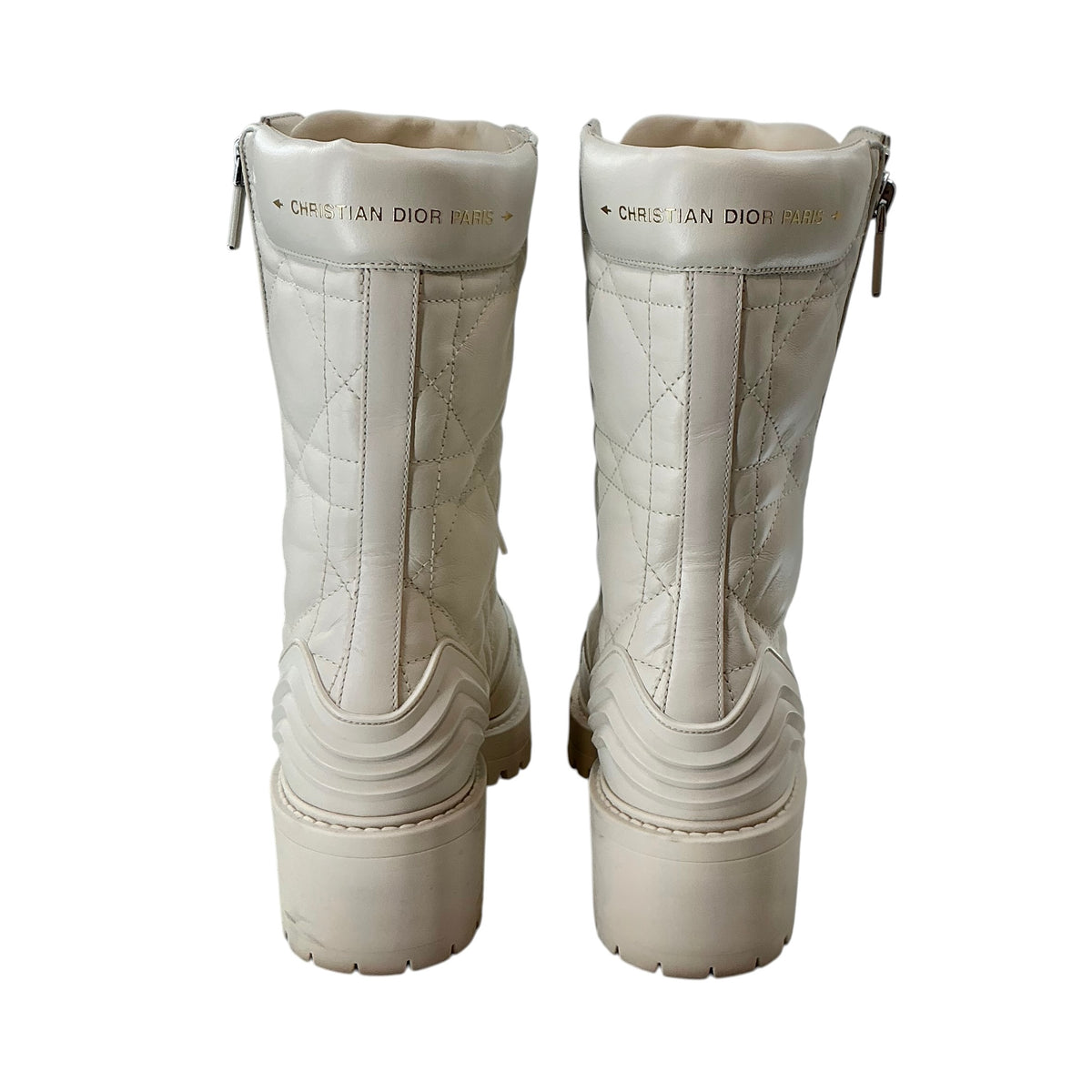 Christian Dior D-Leader Off-White Quilted Leather Ankle Biker Boots