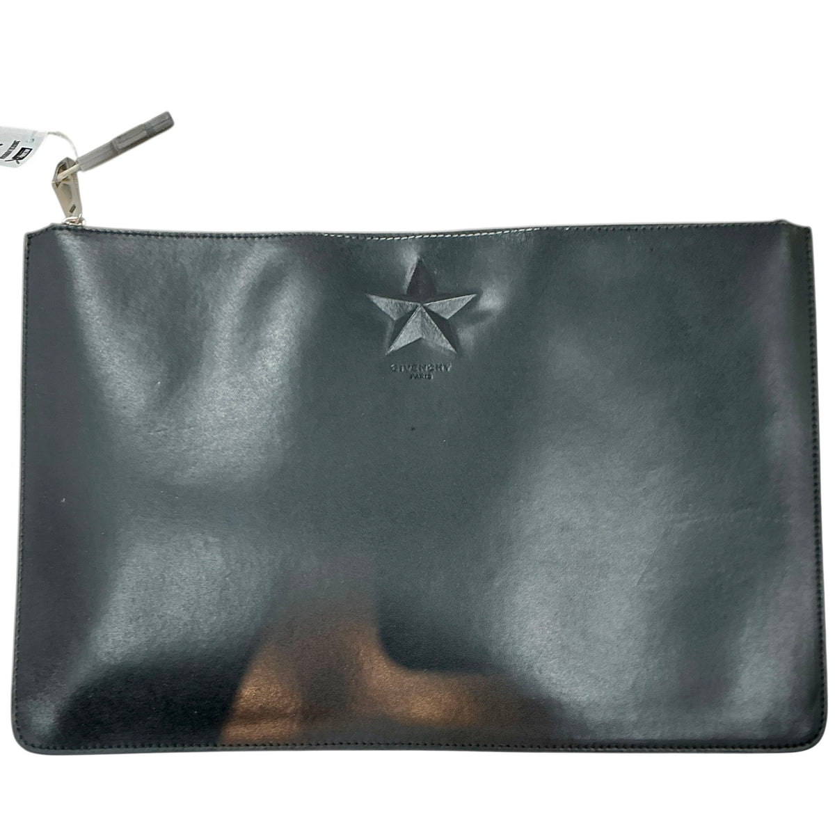 Givenchy Black Smooth Leather Star Embossed Zipper Pouch Clutch