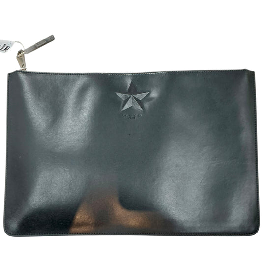 Givenchy Black Smooth Leather Star Embossed Zipper Pouch Clutch