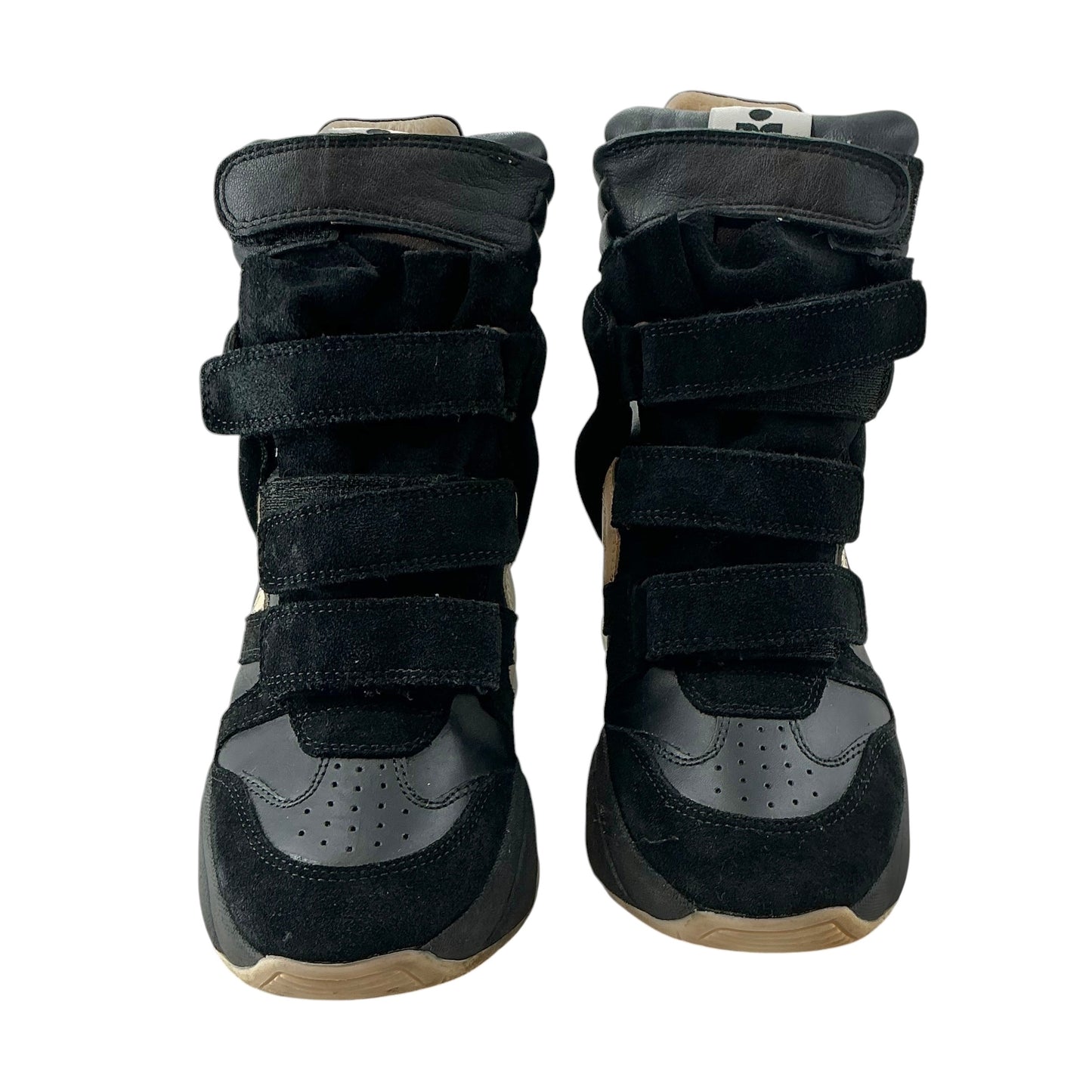 Isabel Marant Balskee High-Top Black Leather & Suede Wedge Sneakers