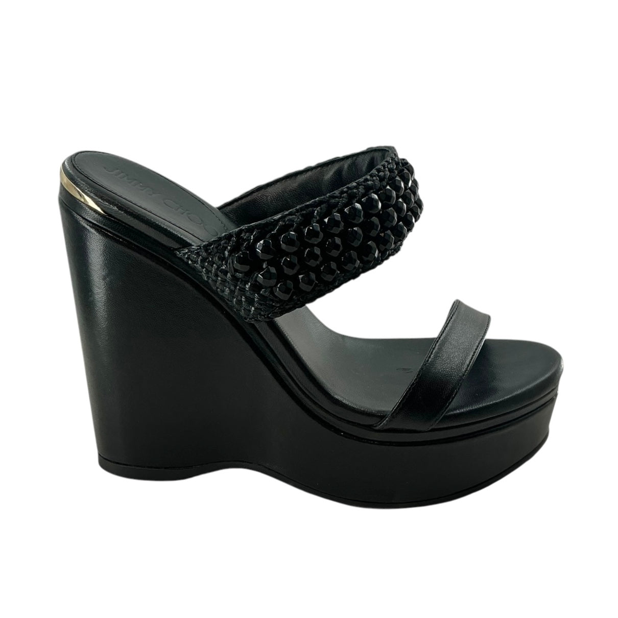 Jimmy Choo Amoure Wedge 130 Bead-Embellished Leather Sandals