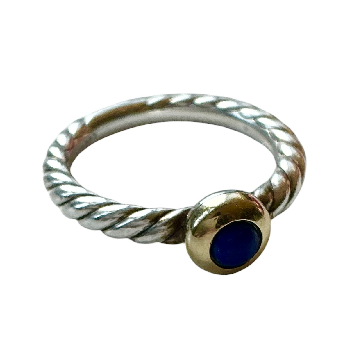 David Yurman Petite Cable Lapis Lazuli Ring in Sterling Silver & 14K Gold