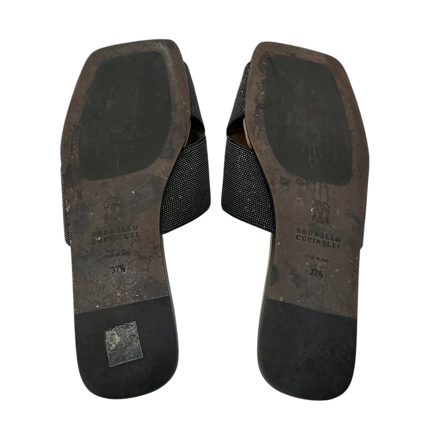 Brunello Cucinelli Monili Bead Crisscross Suede Slide Sandals