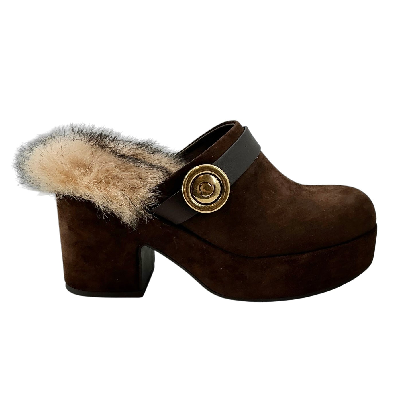 Moncler Amalia Shearling-Lined Suede Platform Mules Clogs