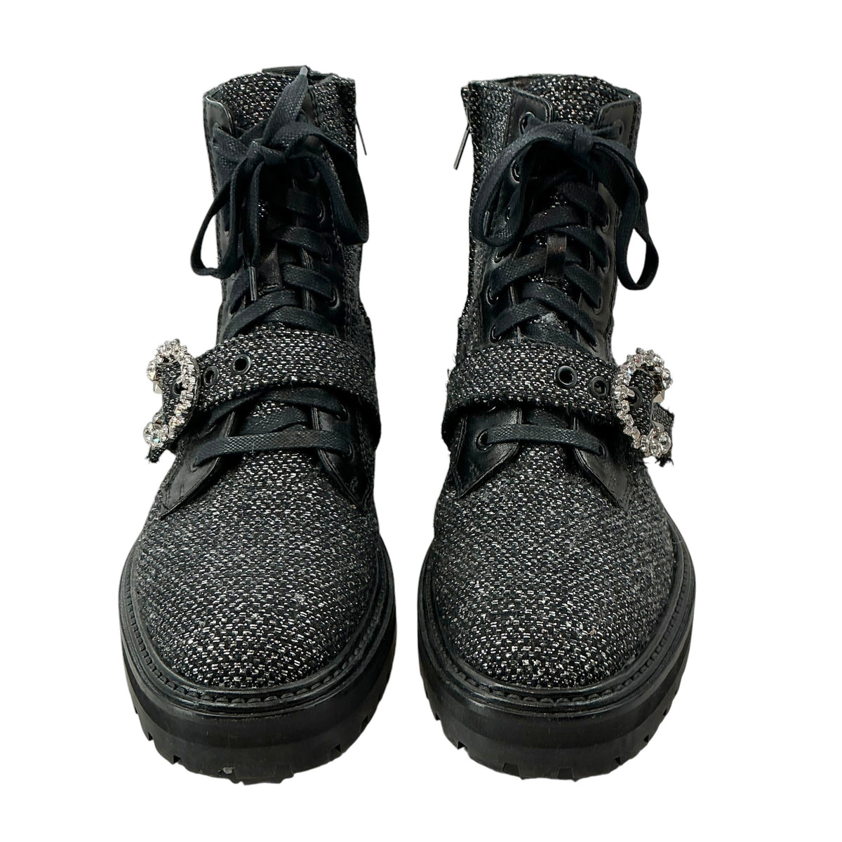 Jimmy Choo "Cora" Embellished Tweed Combat Boots