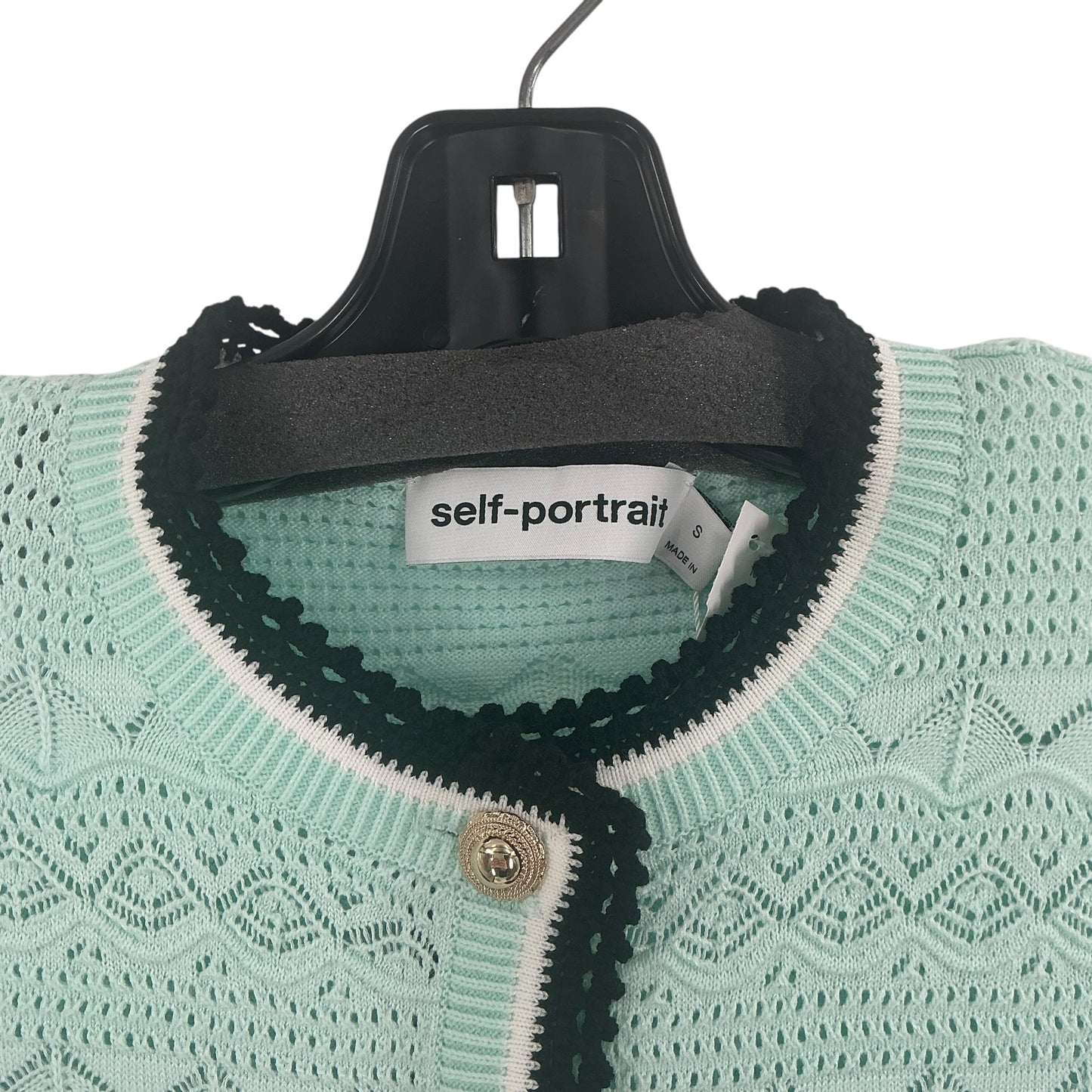 Self-Portrait Mint Pointelle Knit Cardigan
