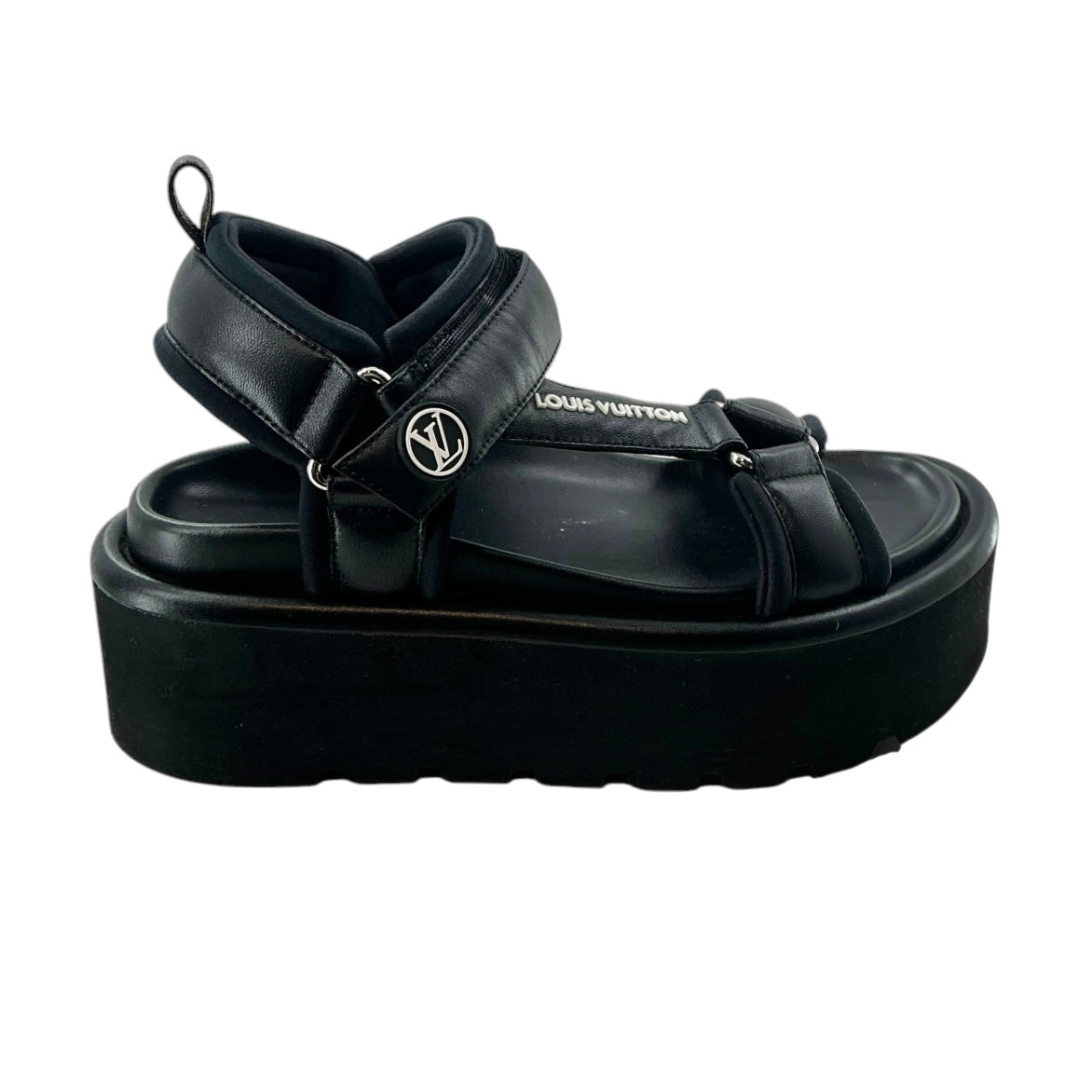 Louis Vuitton Black Leather Pool Pillow Platform Comfort Sandals