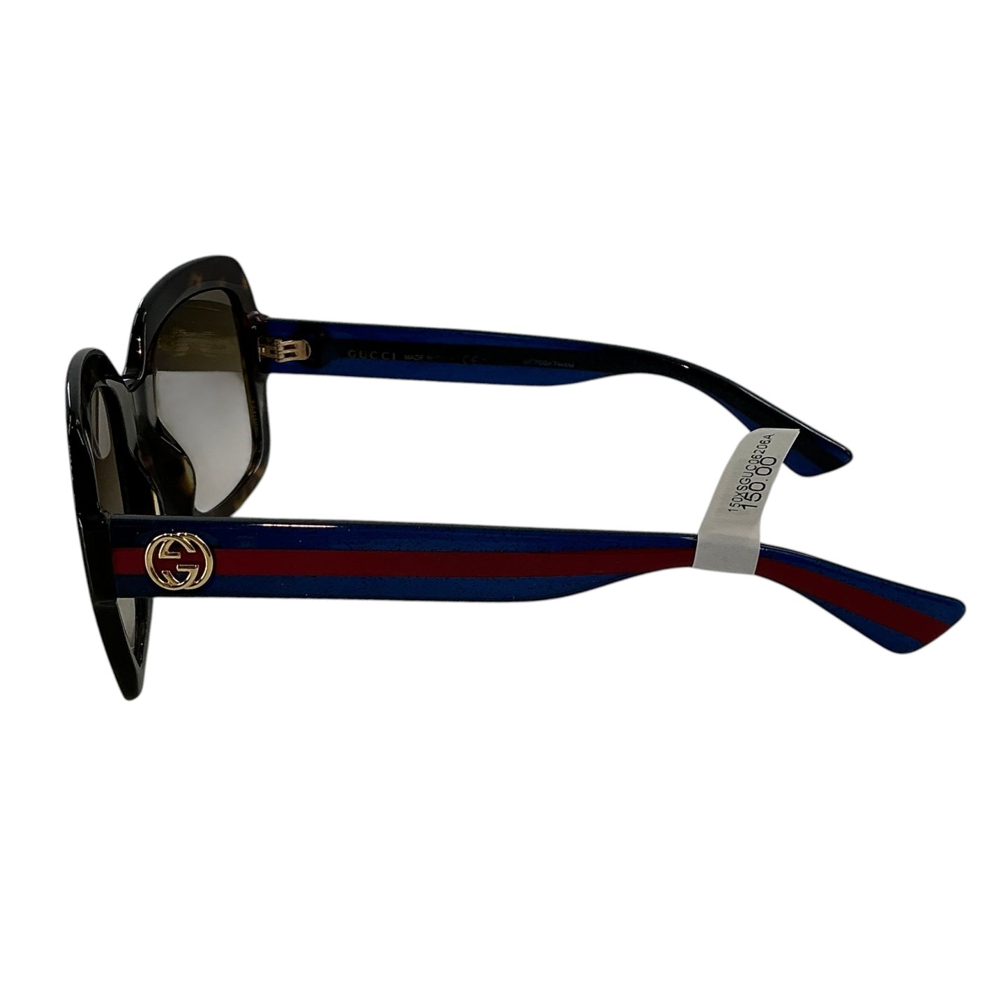 Gucci GG0036SN Women's Havana Square Sunglasses - Blue & Red Web Temple
