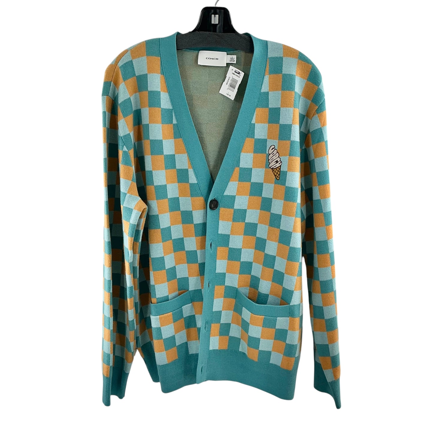 COACH Blue Plaid Ice Cream Checkered Cardigan