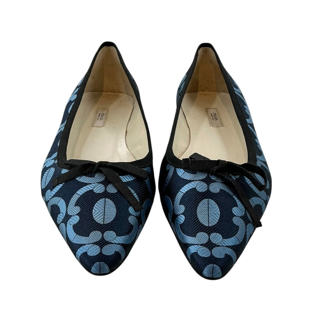 Prada Blue & Black Brocade Jacquard Pointed-Toe Ballet Flats