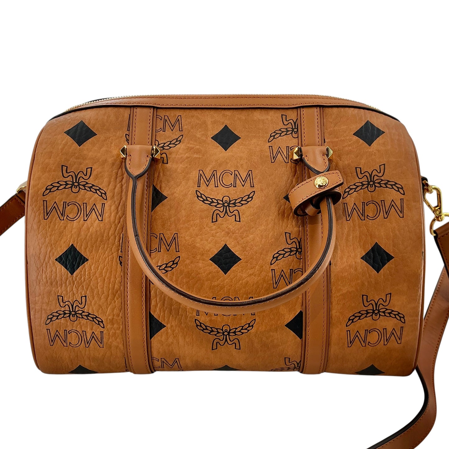 MCM Maxi Visetos Medium Aren Boston Bag – Cognac