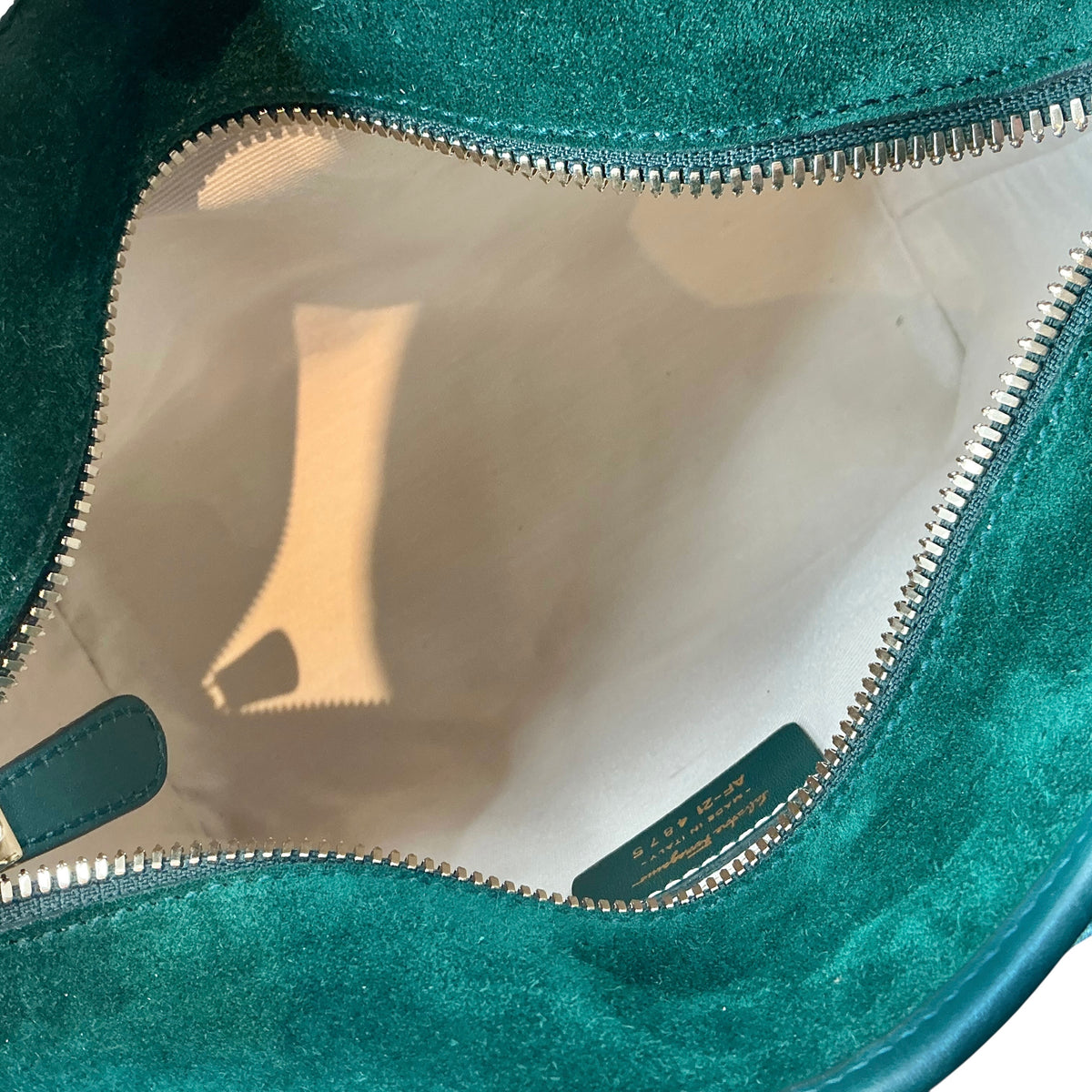 Salvatore Ferragamo Hunter Green Suede & Leather Gancini Top Handle Bag