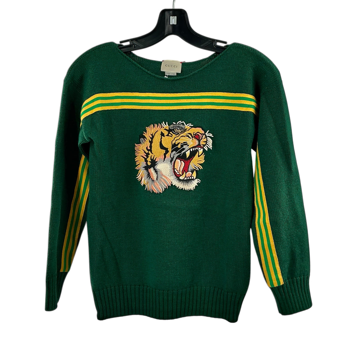 Gucci Green Knit Tiger Head Appliqué Sweater