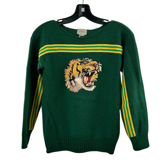 Gucci Green Knit Tiger Head Appliqué Sweater