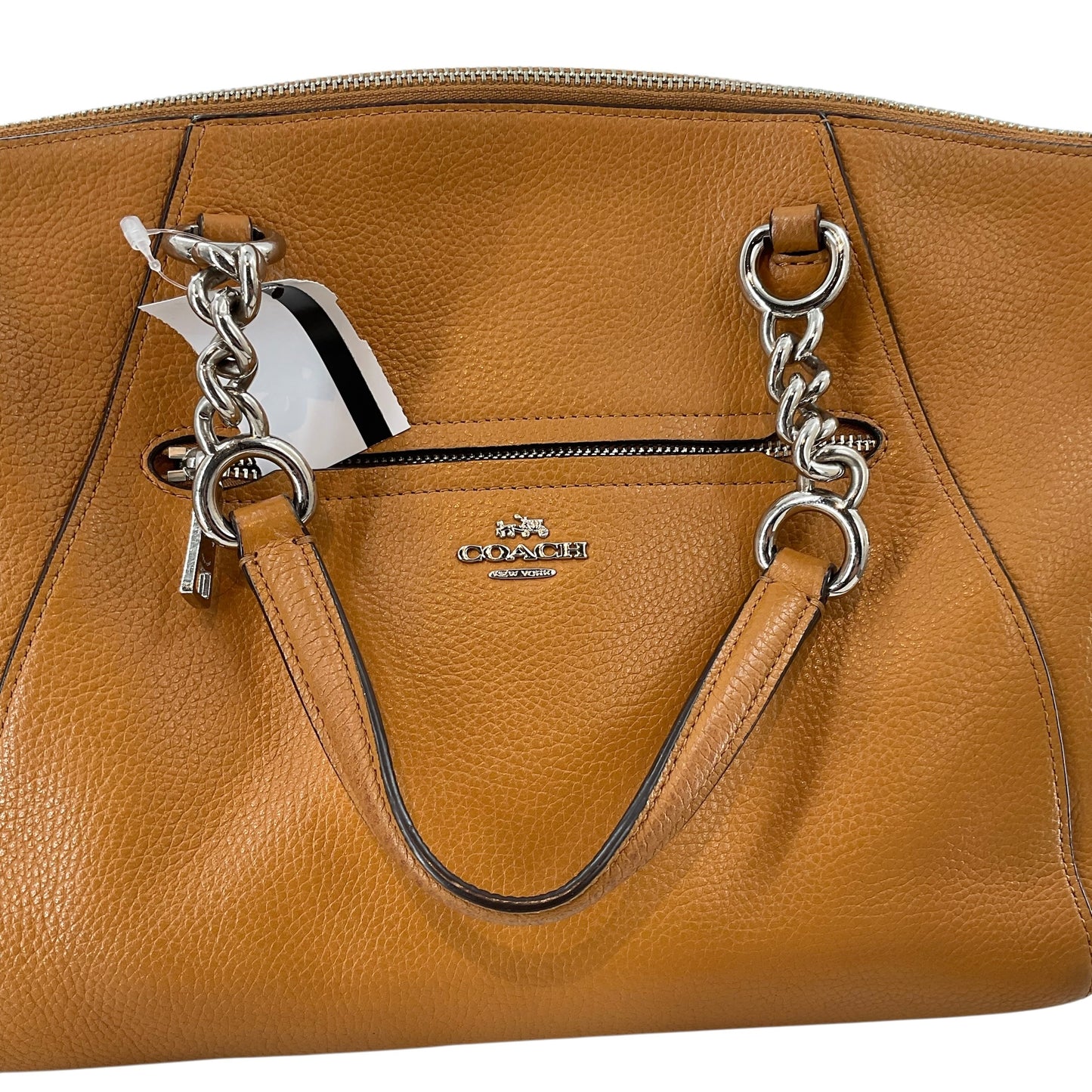 COACH Chain Prairie Satchel in Mustard / Saddle Yellow Pebbled Leather (Style 59501)