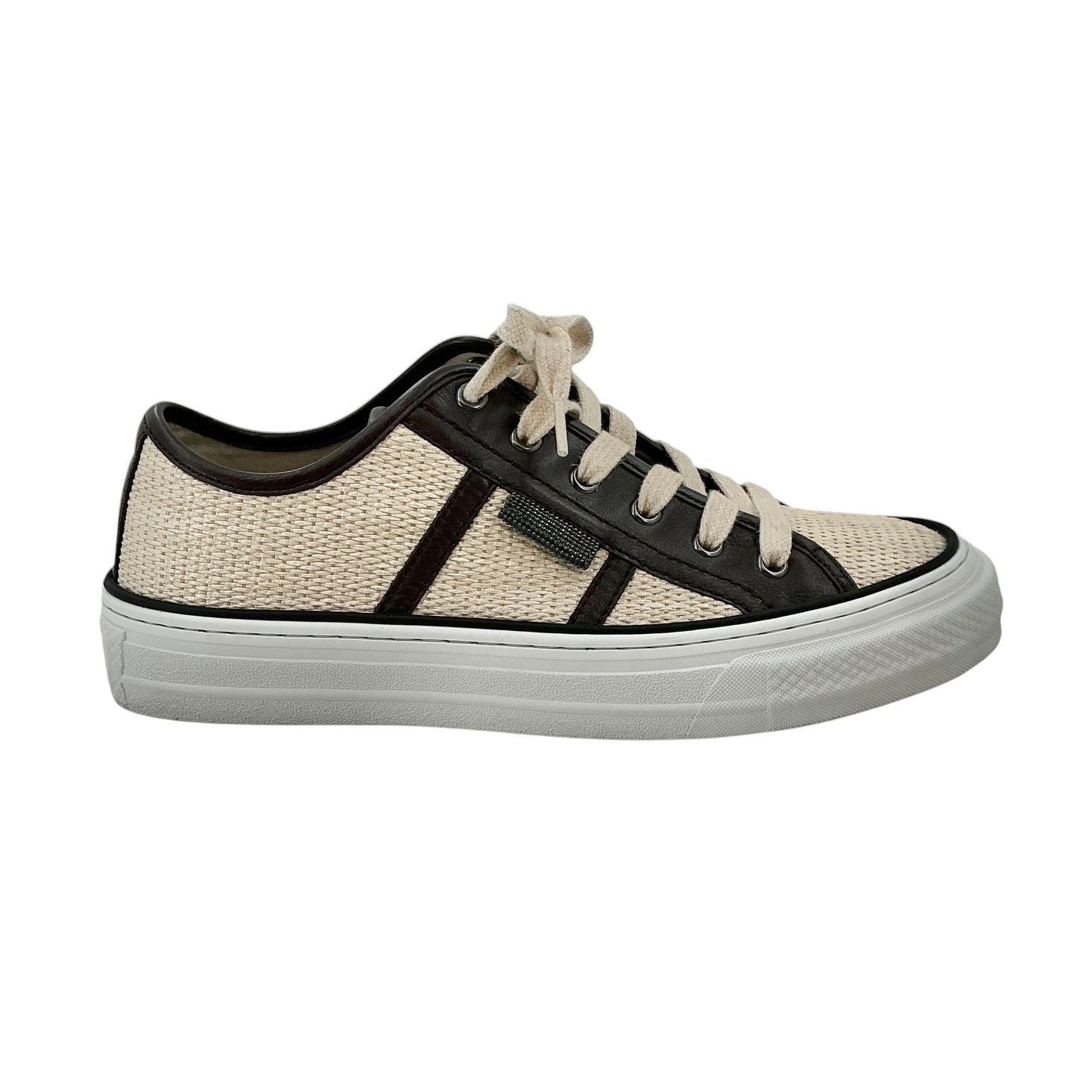 Brunello Cucinelli Techno Raffia & Leather Low-Top Sneakers
