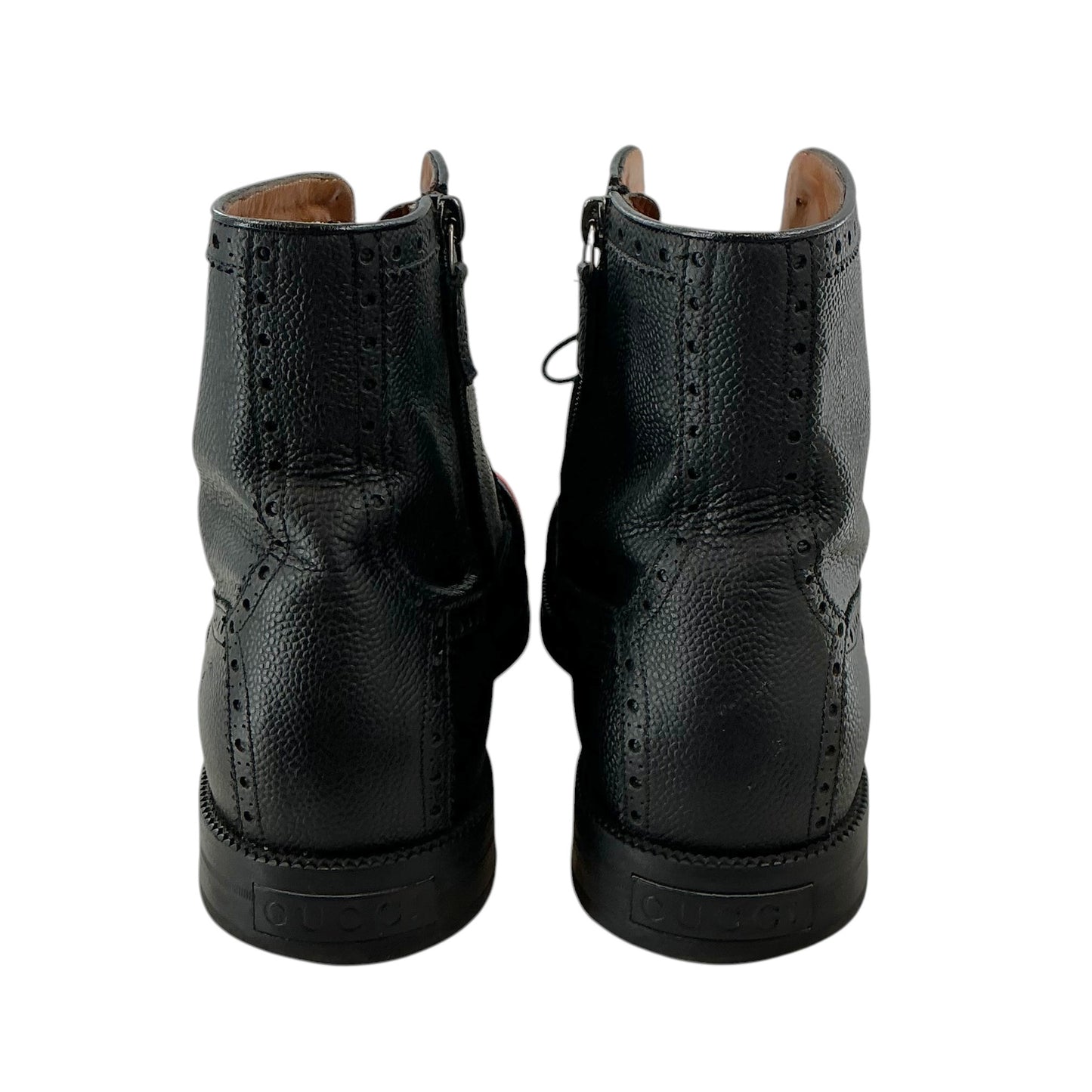 Gucci Men's Dionysus Web Grained Leather Brogue Combat Boots