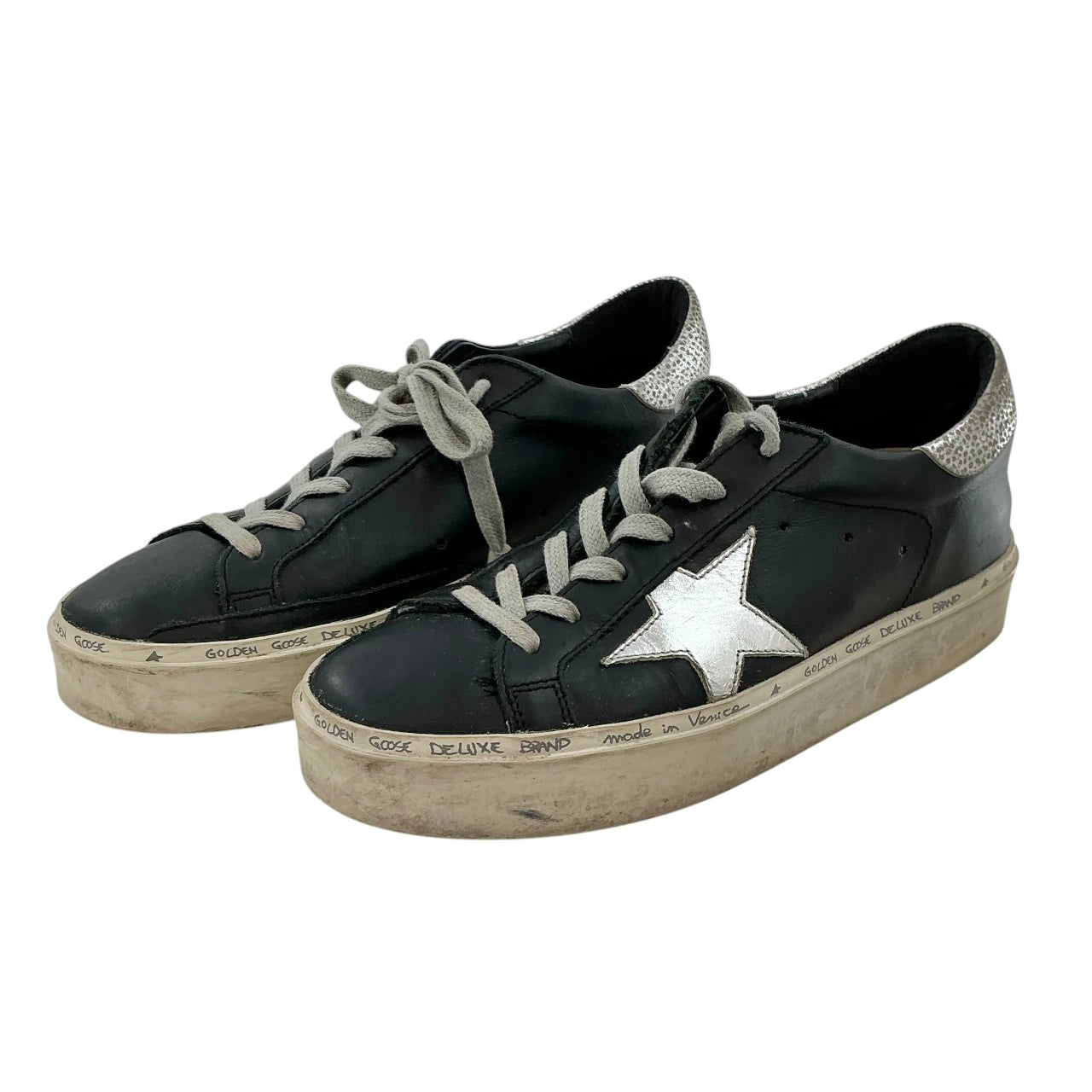 GOLDEN GOOSE HI STAR BLACK LEATHER SNEAKERS