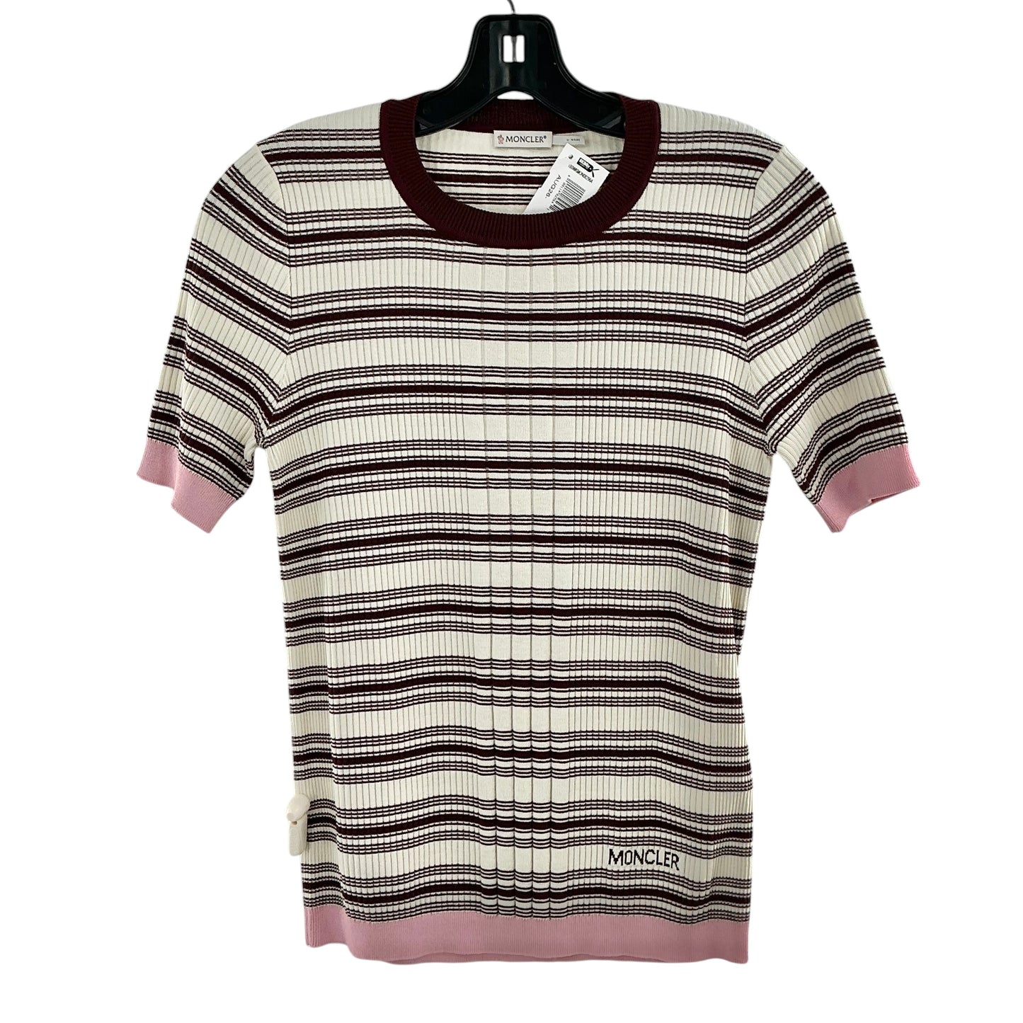 Moncler Women's Striped Ribbed-Knit Short-Sleeve Top – Burgundy/Pink/Cream