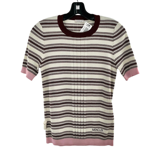 Moncler Women's Striped Ribbed-Knit Short-Sleeve Top – Burgundy/Pink/Cream