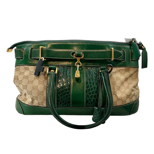 Gucci Vintage Secret GG Satchel – Green Exotic Crocodile & Canvas Top Handle Bag