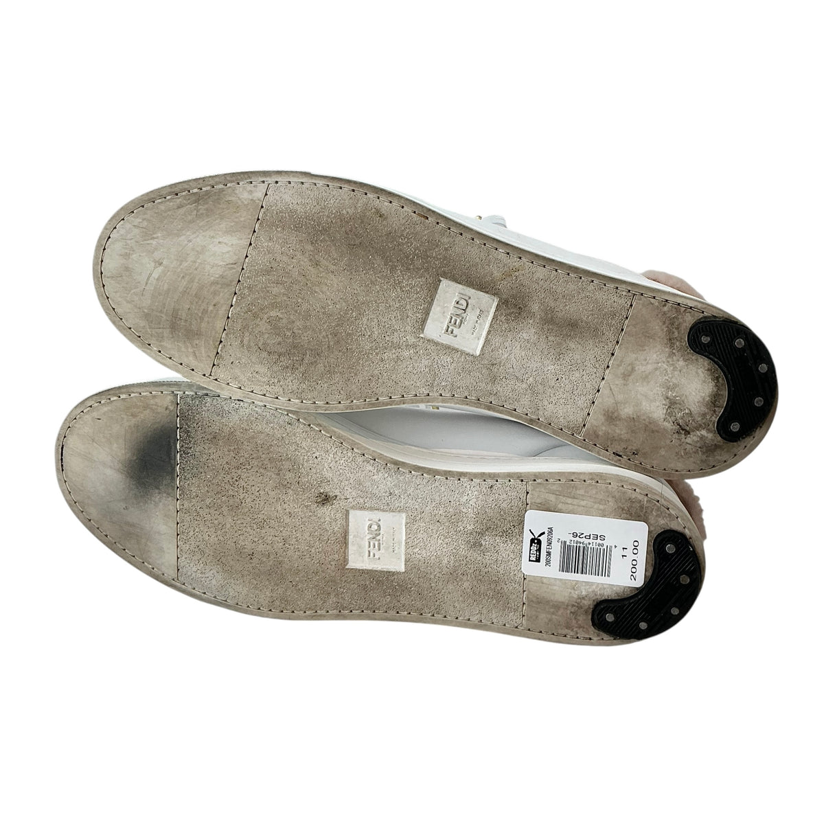 Fendi White Leather Low-Top Shearling Trim Sneakers