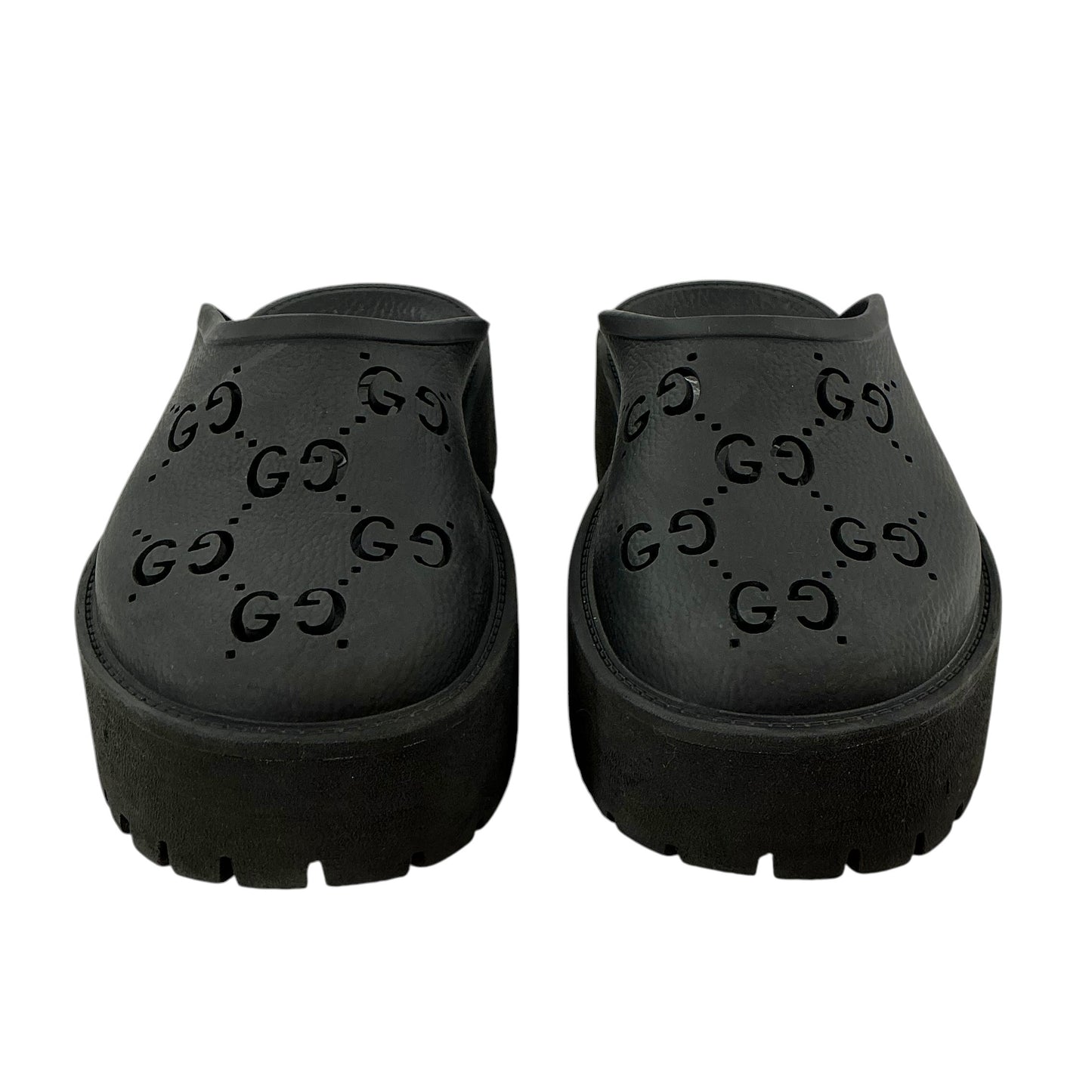 Gucci Perforated GG Black Rubber Platform Mule Clogs