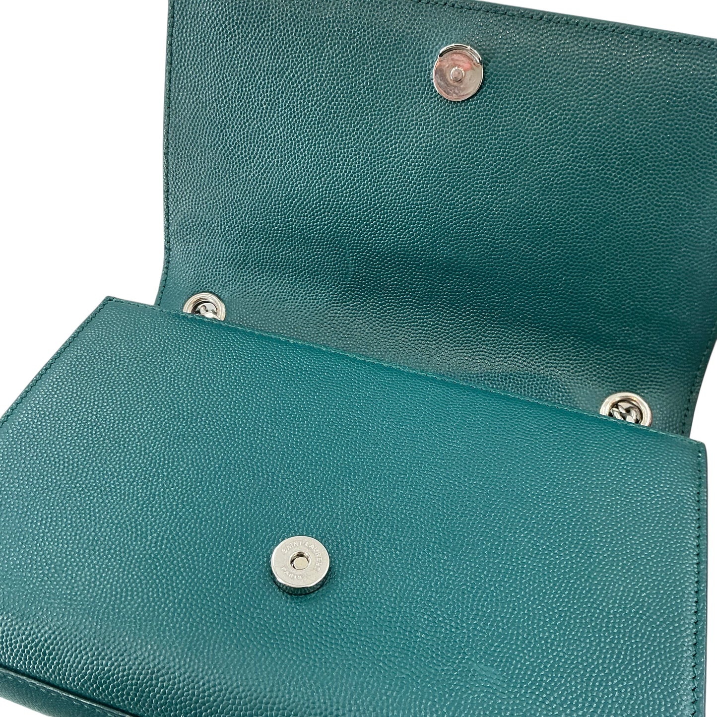 Saint Laurent (YSL) Medium Kate Chain Bag in Teal/Emerald Grain de Poudre Leather with Silver Hardware