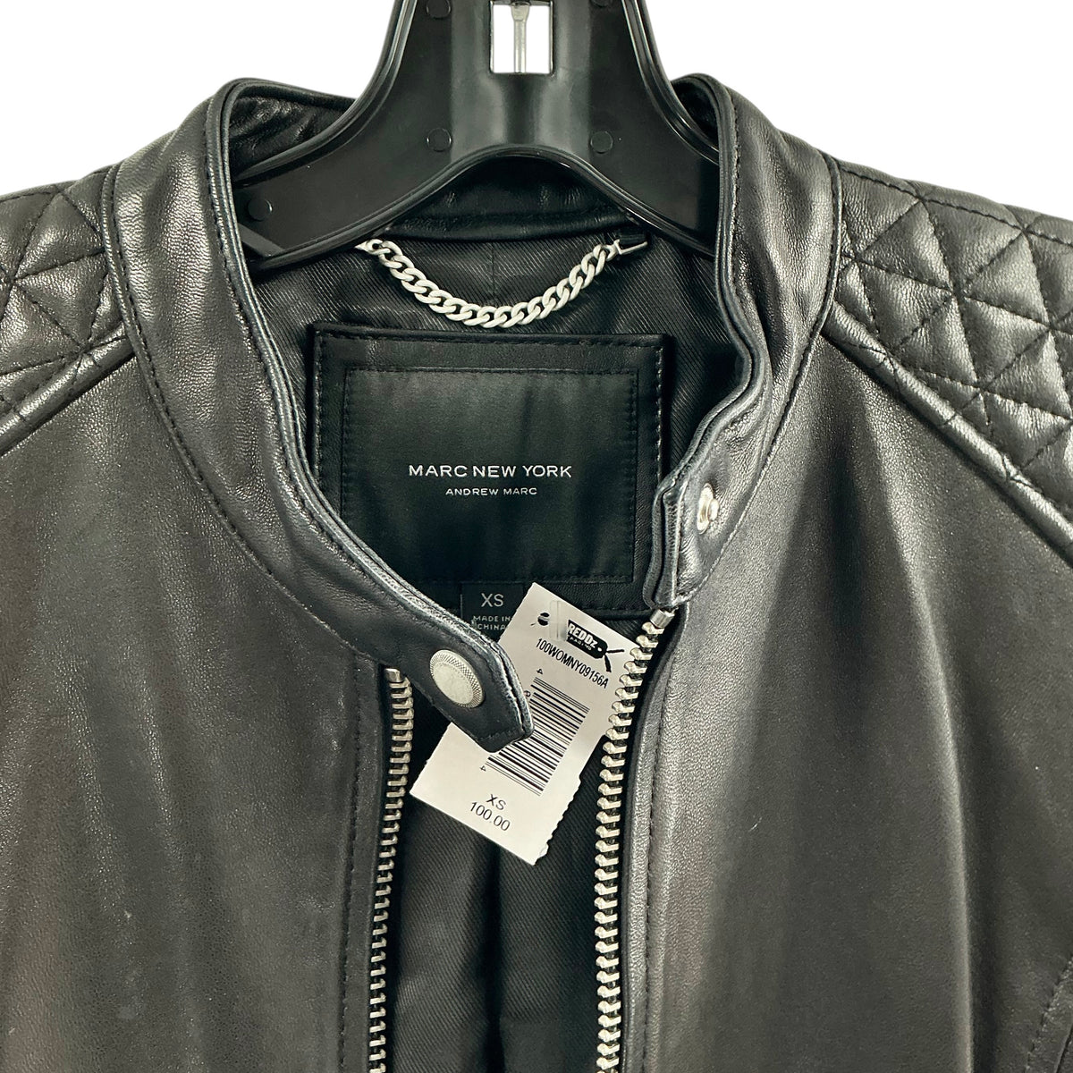 Marc New York Black Leather Quilted Shoulder Cafe Racer Jacket