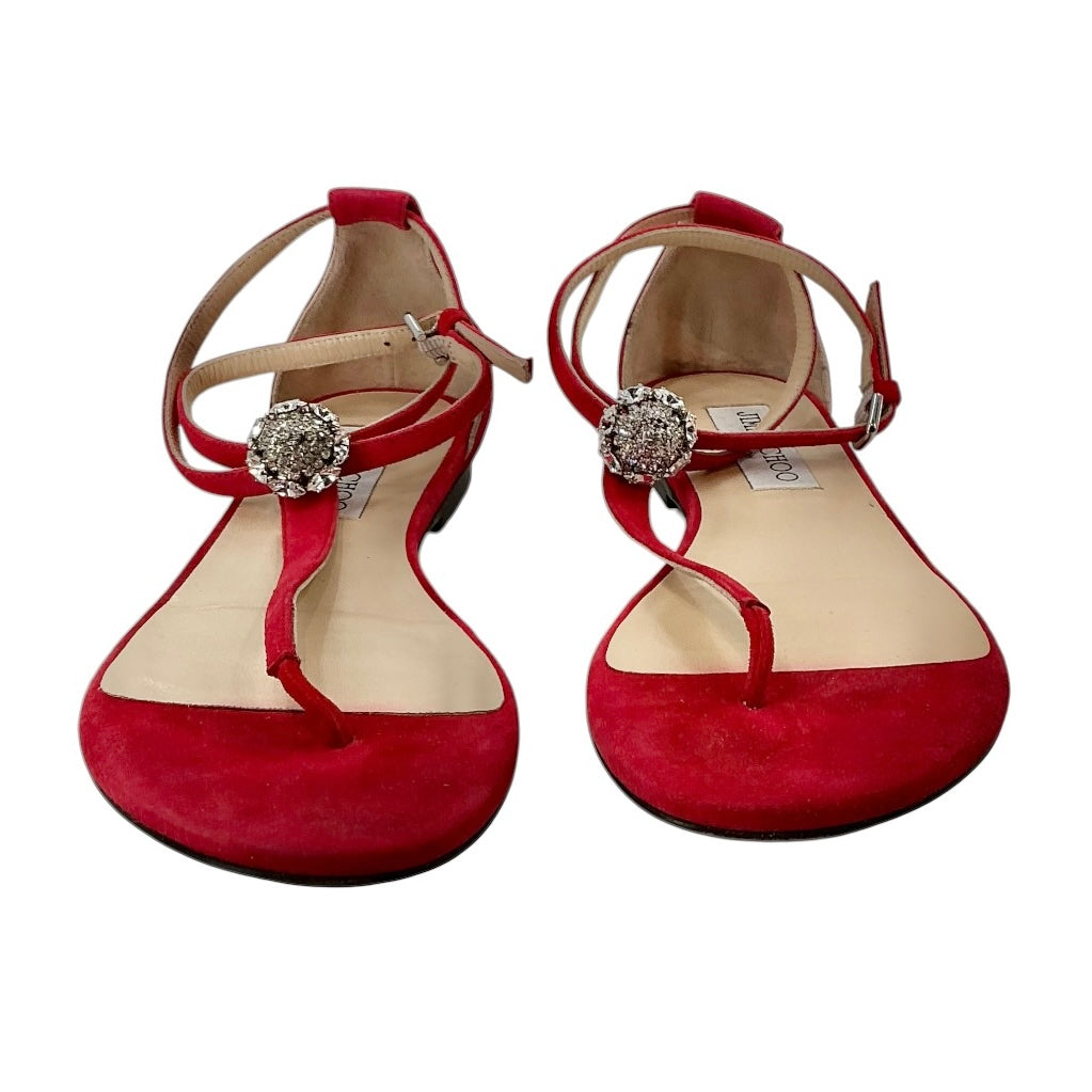 Jimmy Choo Afia Crystal-Embellished Suede Flat Sandals