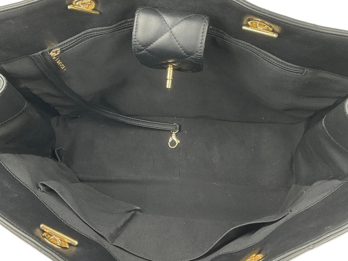 Chanel Black Leather Quilted Timeless Shopping Tote