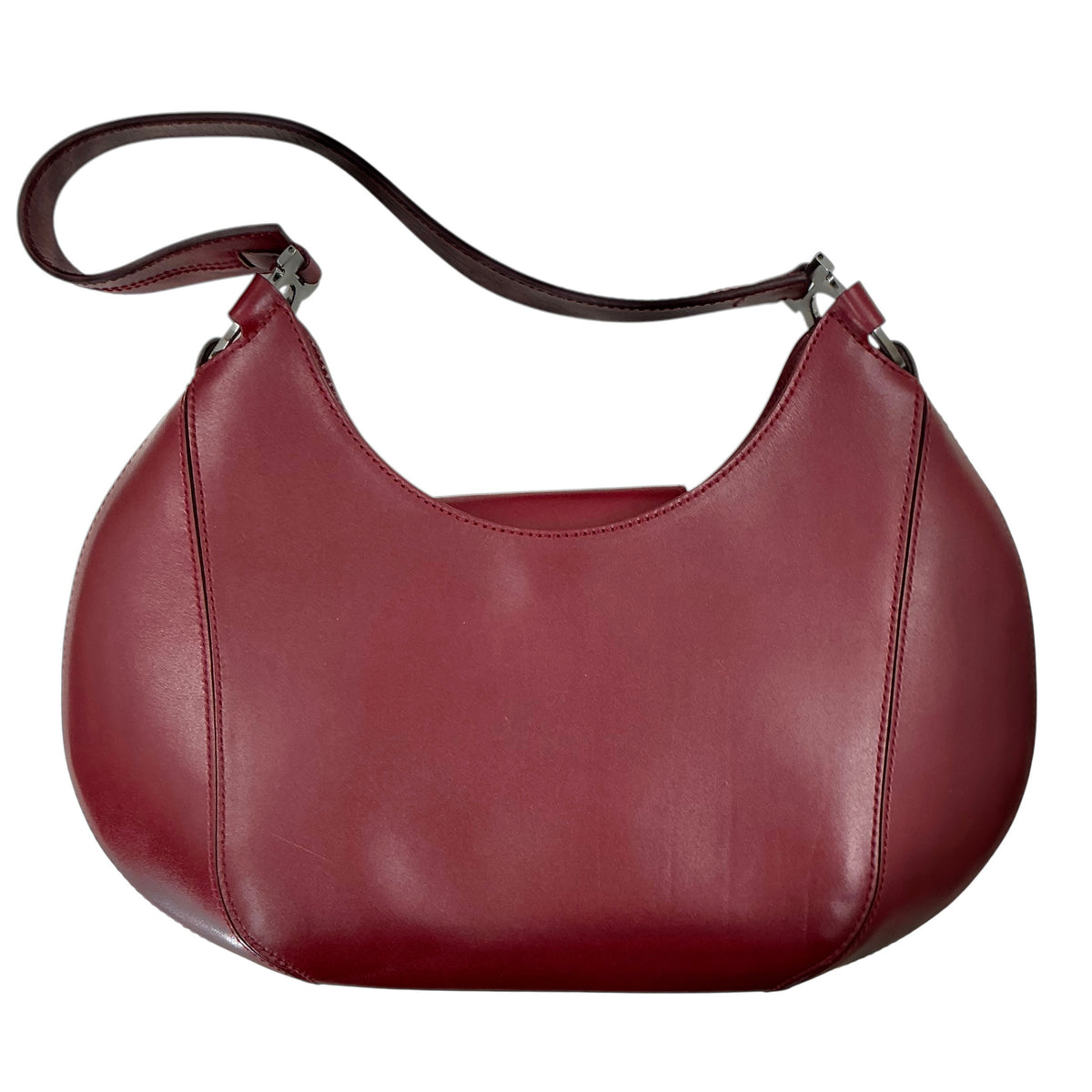 FERRAGAMO Burgundy Smooth Leather Crescent Hobo Shoulder Bag