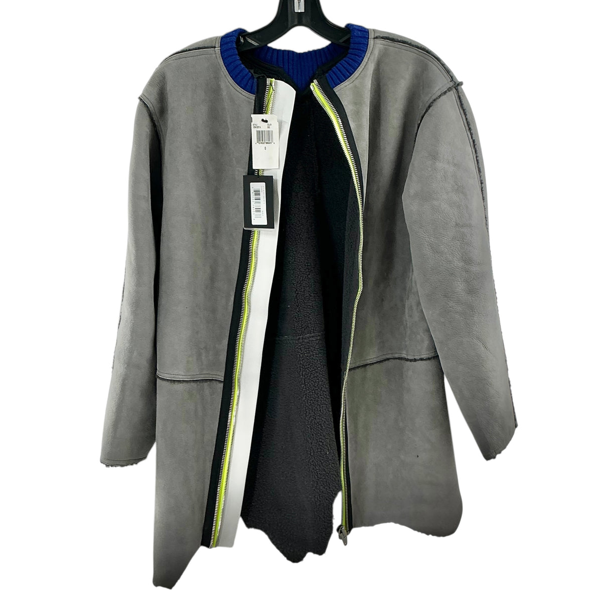 Alexander Wang Gray Faux Suede Neon Zip Shearling Coat