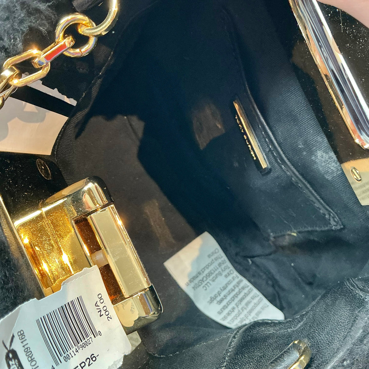 Tory Burch Black Fun Fur Shearling Flip-Lock Clutch Shoulder Bag