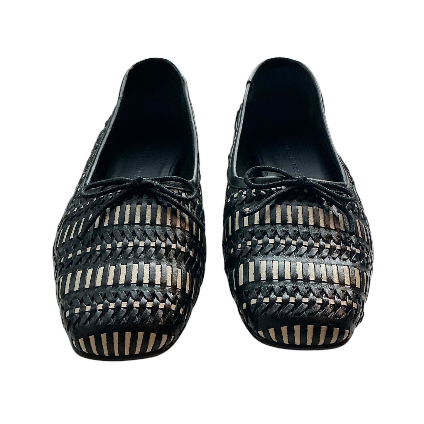 Freda Salvador Jada Black & Vanilla Woven Leather Square Toe Flats