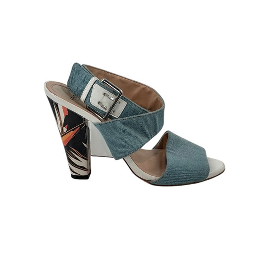 Fendi "Beyond Bird of Paradise" Denim Block Heel Sandals