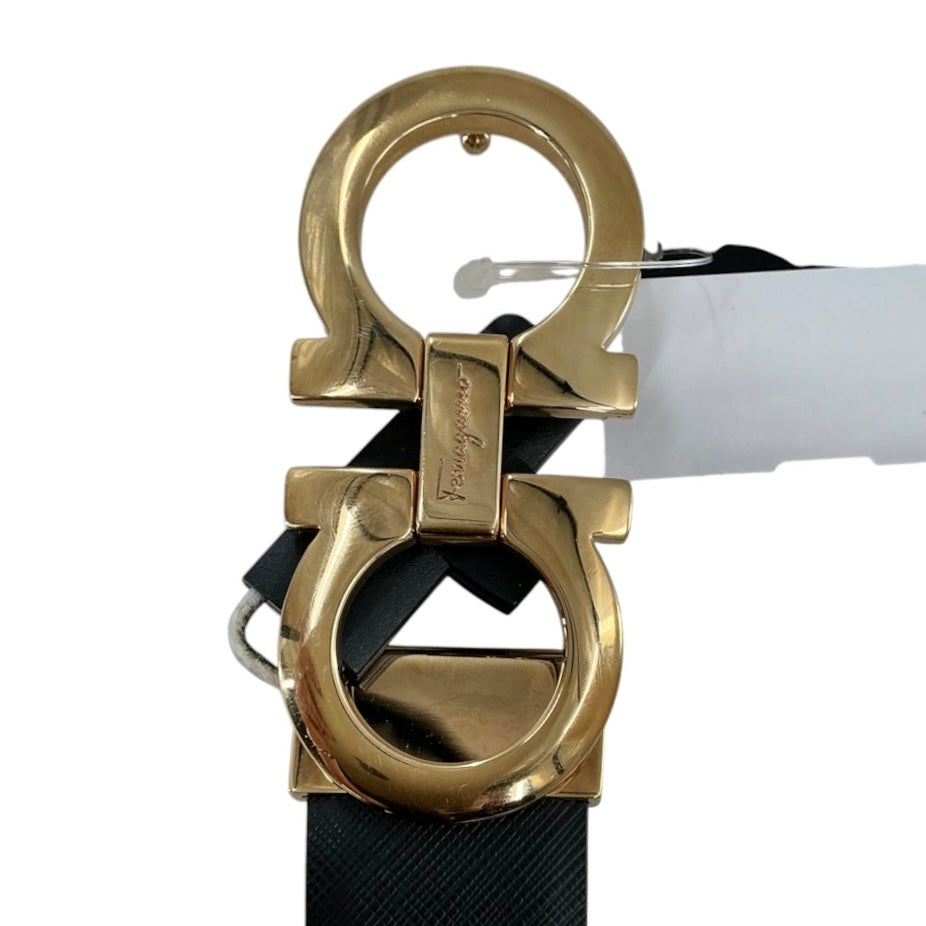 Salvatore Ferragamo Double Gancini Leather Belt – Black & Gold