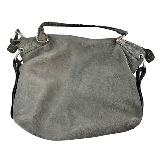 Gucci Grey Leather Bamboo Bar Large Shoulder Bag with Braided Handle